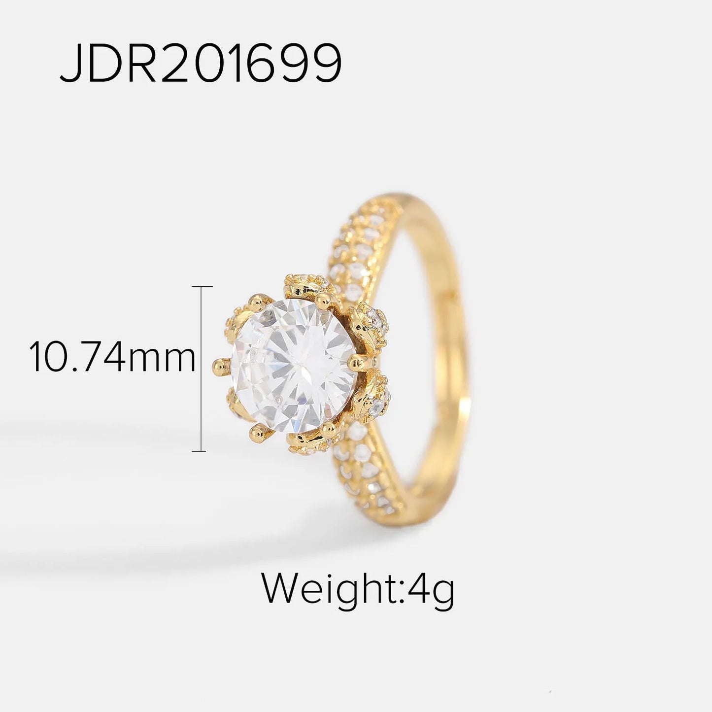 Minimalist 18K Gold Color Plated Stainless Steel Geometric Zircon Flower Ring Stackable Texture Ring Women'S Jewelry