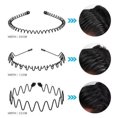 Unisex Black Elastic Non Slip Simple Metal Headbands for Men Women Wavy Hairband Spring Hair Hoop Fashion Hair Accessories