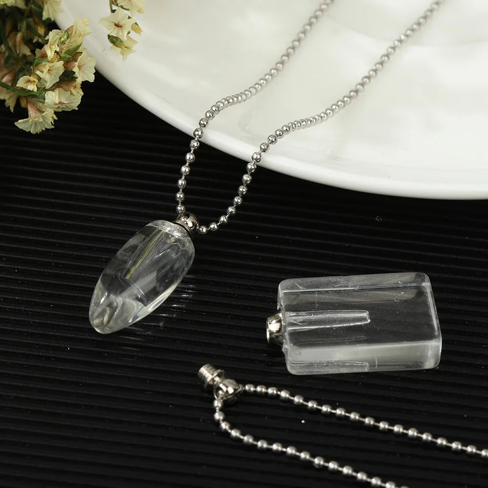 Clear Glass Vial Necklace Openable Screw Cap for Ash Sand Steel Chain Wishing Bottle Pendant Perfume Jars Necklace Lucky Charm
