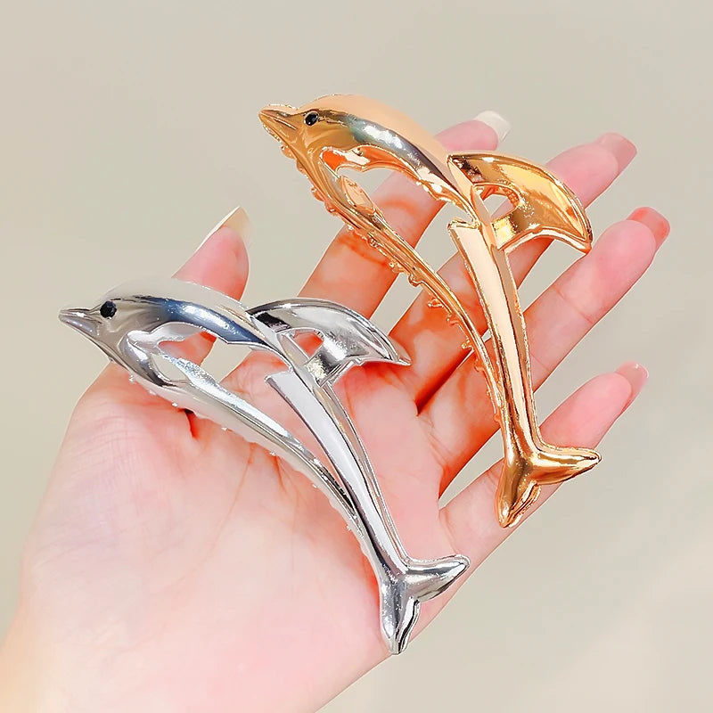 New Women Elegant Gold Silver Dolphin Shape Metal Hair Claw Lady Solid Color Hair Clip Headband Hairpin Fashion Hair Accessories
