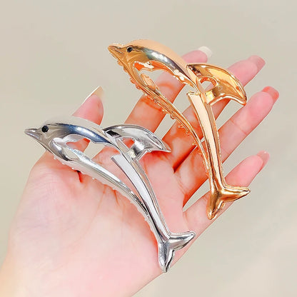 New Women Elegant Gold Silver Dolphin Shape Metal Hair Claw Lady Solid Color Hair Clip Headband Hairpin Fashion Hair Accessories