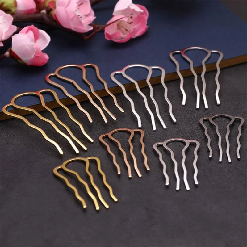 5Pcs 4 Teeth Metal Hair Fork Clip Stick Comb Gums for Women Chinese Bridal Barrettes Accessories Decoration Jewellery Making