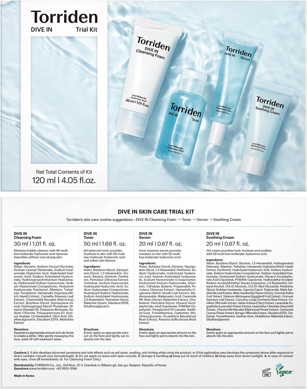 DIVE in Sample Set | Daily Skin Care Set with Hyaluronic Acid - 4-Step Care Routine with Cleansing Foam, Facial Toner, Serum and Cream | Korean Skincare Set