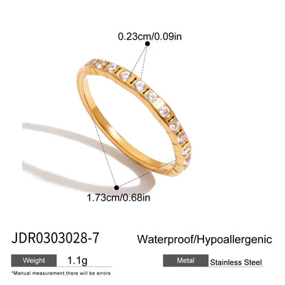Minimalist 18K Gold Color Plated Stainless Steel Geometric Zircon Flower Ring Stackable Texture Ring Women'S Jewelry