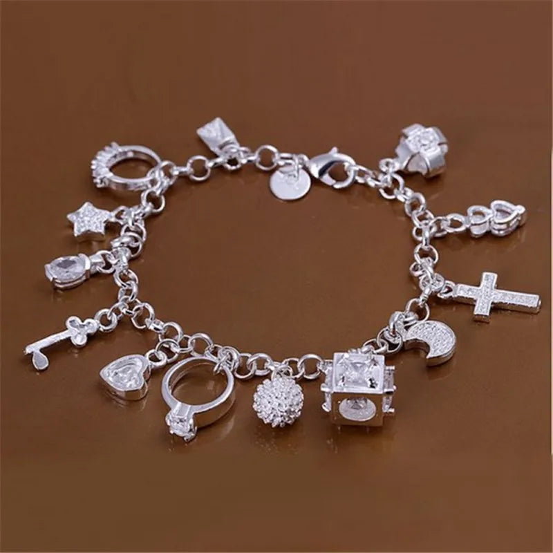 925 Sterling Silver Hot Sale Valentine Gift Charm Color Jewelry Fashion Bracelets Cute Women Lady Wedding Charms