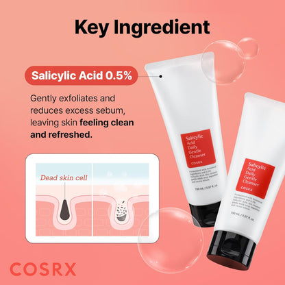 Salicylic Acid Daily Gentle Cleanser 150Ml, Deep Pore Cleansing Face Wash with 0.5% BHA, Exfoliating Korean Skincare for Blackheads & Excess Sebum Control