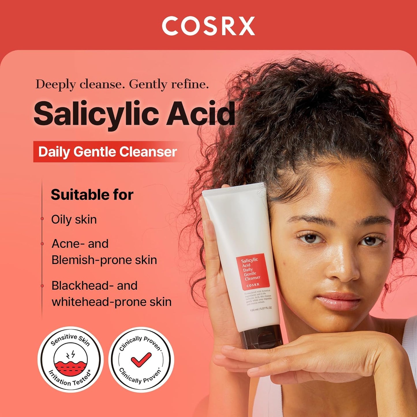 Salicylic Acid Daily Gentle Cleanser 150Ml, Deep Pore Cleansing Face Wash with 0.5% BHA, Exfoliating Korean Skincare for Blackheads & Excess Sebum Control