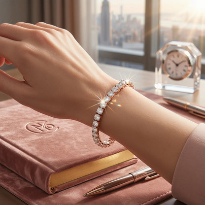 925 Silver Rose Gold Plated Tennis Bracelet 4Mm Shiny Zirconia Jewelry for Women Fashionable Classic Bangle Accessory