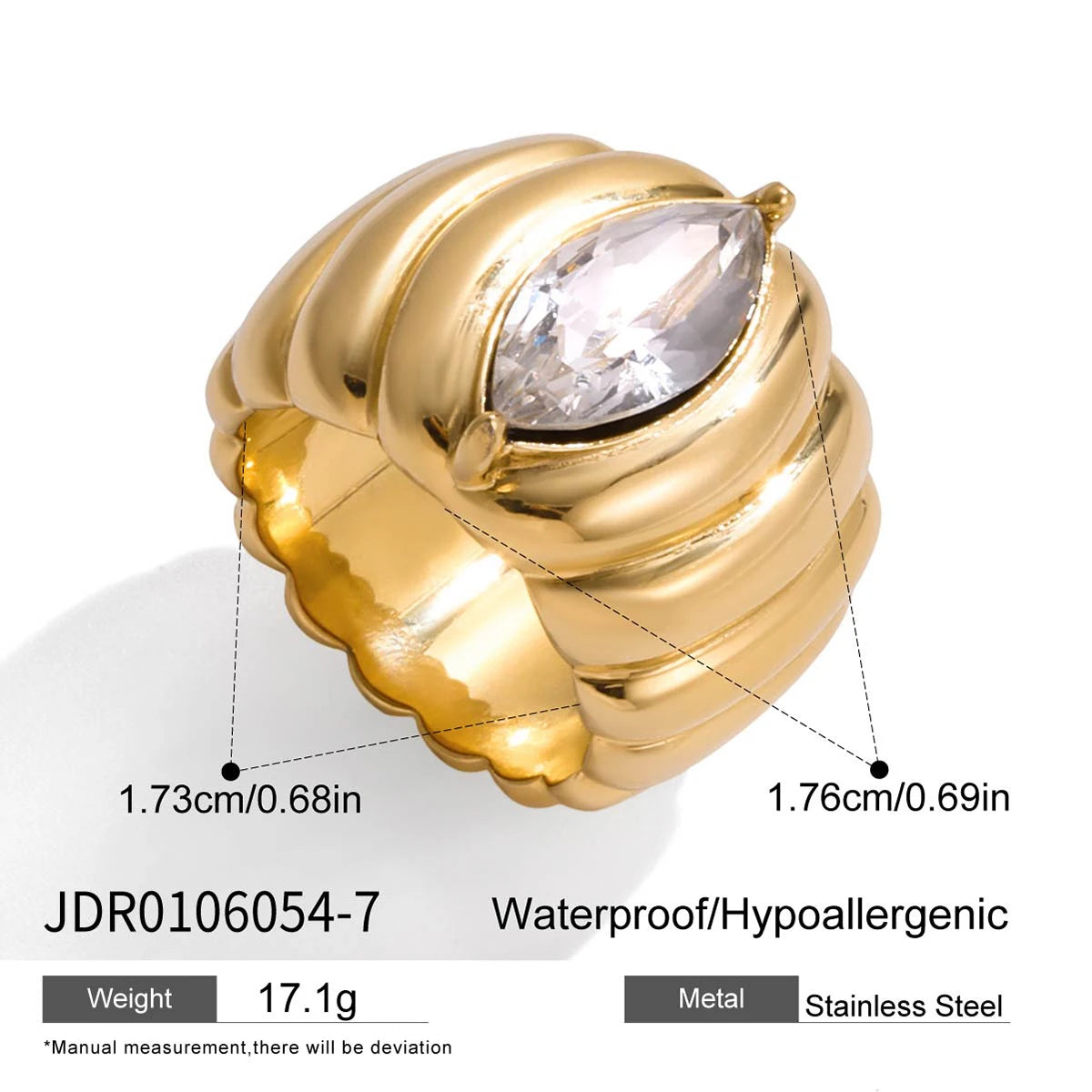 Minimalist 18K Gold Color Plated Stainless Steel Geometric Zircon Flower Ring Stackable Texture Ring Women'S Jewelry
