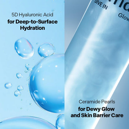 DIVE in Hyaluronic Acid Glow Mist Serum 120Ml | 5D Hyaluronic Acid Face Mist Spray with Ceramide Pearls for Dewy Skin | Cooling & Hydrating Spray | Makeup Prep & Glow Boost | Korean Skin Care