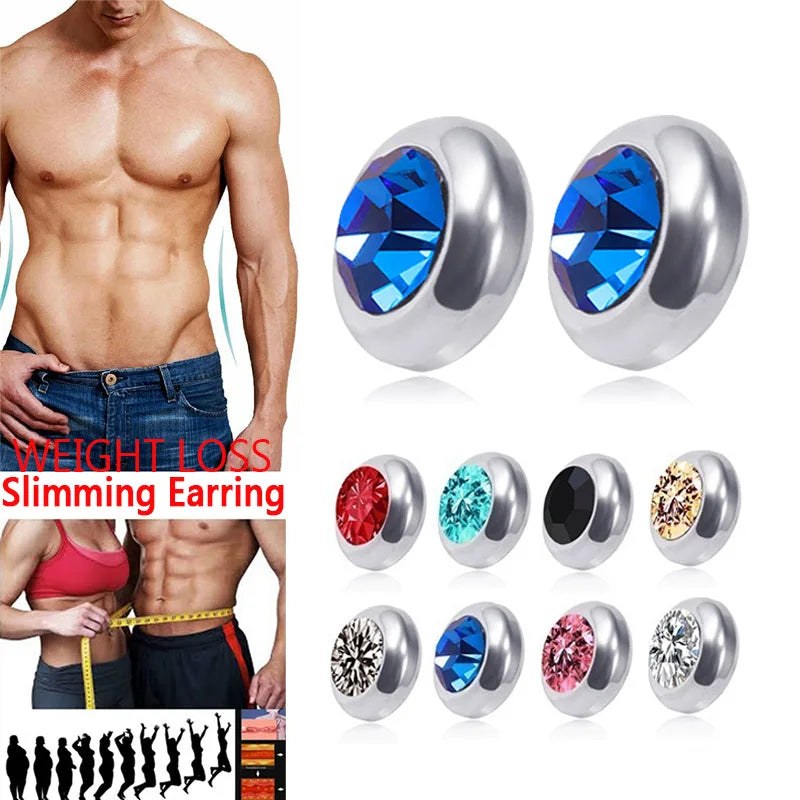 1Pair Magnetic Slimming Magnet Earring for Women Men Weight Loss Rhinestone Stainless Steel Ear Studs Health Non Pierced Jewelry