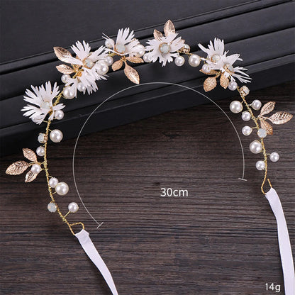 Pearl Flower Headband Tiaras Crowns Girls Silver Gold Color Leaf Headpiece Bridal Hair Jewelry Elegant Wedding Hair Accessories