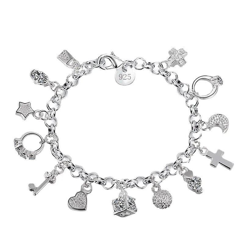 925 Sterling Silver Hot Sale Valentine Gift Charm Color Jewelry Fashion Bracelets Cute Women Lady Wedding Charms