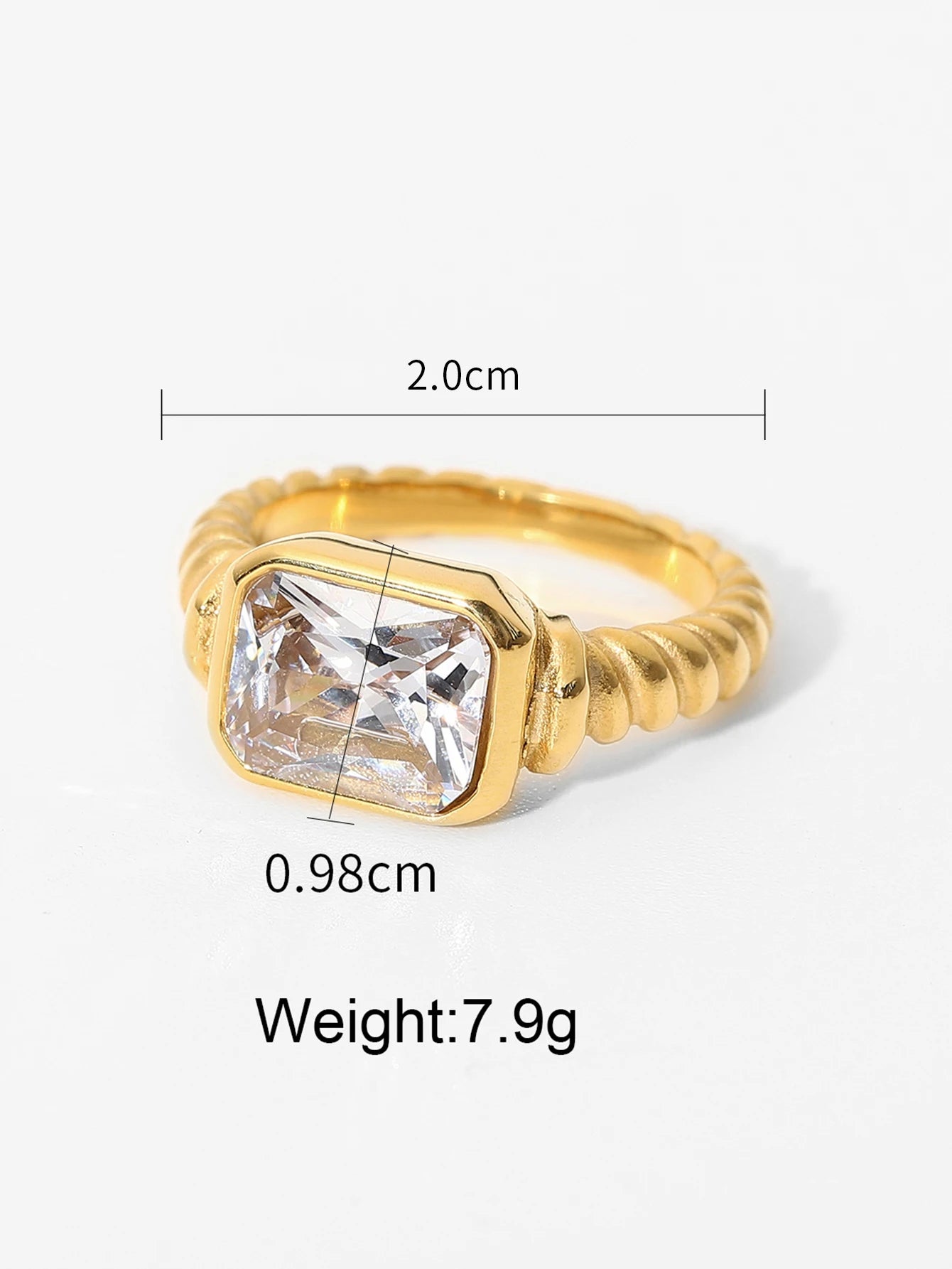 Minimalist 18K Gold Color Plated Stainless Steel Geometric Zircon Flower Ring Stackable Texture Ring Women'S Jewelry