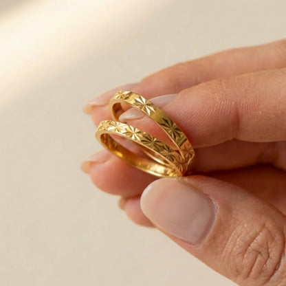 Stainless Steel Rings for Women Golden Stackable Starburst Textured Pattern Minimalist Delicate Finger Tail Joint Jewelry