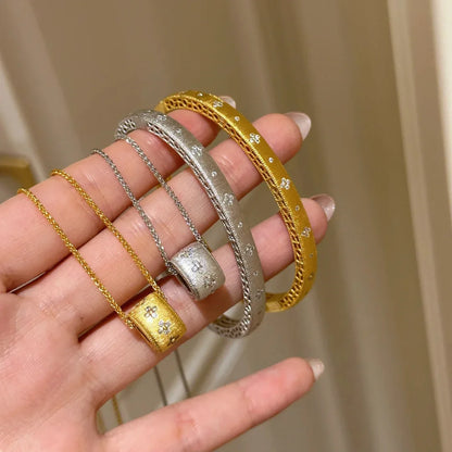 Vintage Matte Brushed White Flower Bangles for Women Beautiful and Unique Light Luxury Layered Bangles Wedding Jewelry Gift