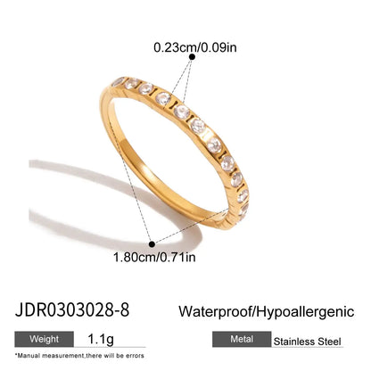 Minimalist 18K Gold Color Plated Stainless Steel Geometric Zircon Flower Ring Stackable Texture Ring Women'S Jewelry