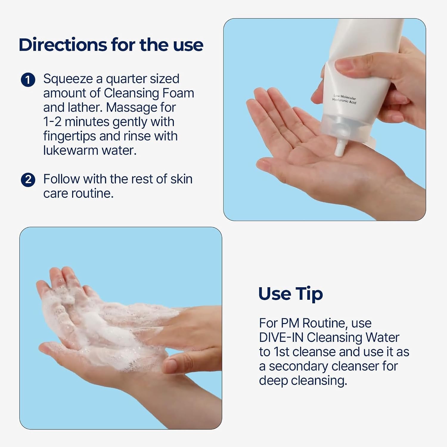 DIVE-IN Low Molecular Hyaluronic Acid Cleansing Foam - Mini (30Ml) | Balancing & Moisturising | 8-Layered Hyaluronic Acid, Malachite Extract | Korean Foam Cleanser, Korean Skincare