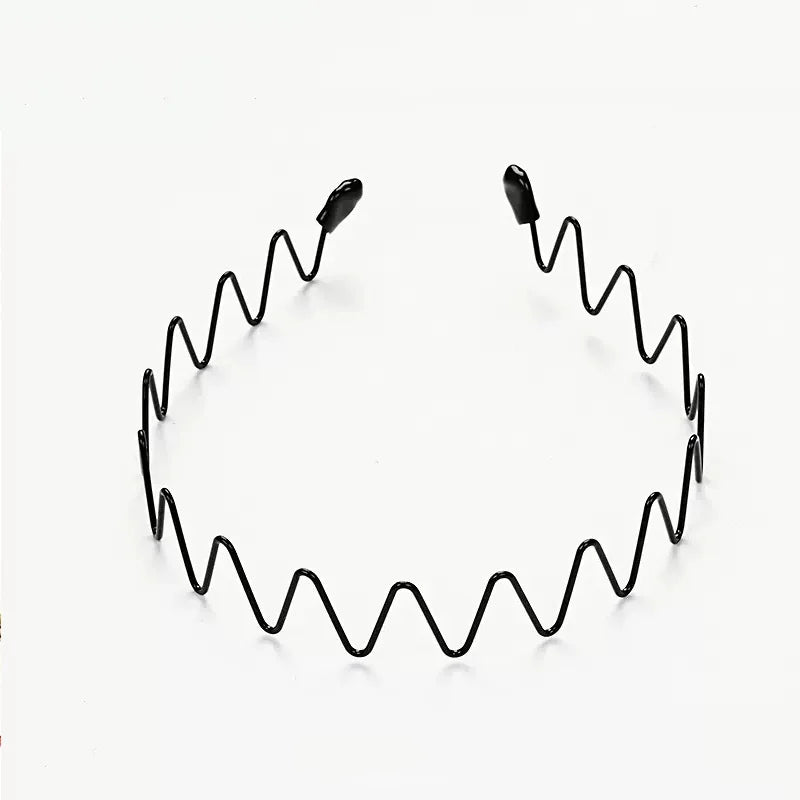 Unisex Black Elastic Non Slip Simple Metal Headbands for Men Women Wavy Hairband Spring Hair Hoop Fashion Hair Accessories