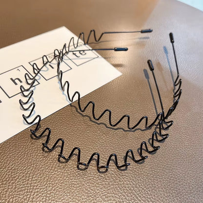 Unisex Black Elastic Non Slip Simple Metal Headbands for Men Women Wavy Hairband Spring Hair Hoop Fashion Hair Accessories