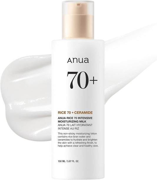 Rice 70 Intensive Moisturizing Milk, Hydrating Face Lotion, Niacinamide, Ceramides, All Skin Types, Sensitive, Skin Moisture Barrier, Lightweight Nourishing, Korean Skincare, 5.07 Fl.Oz