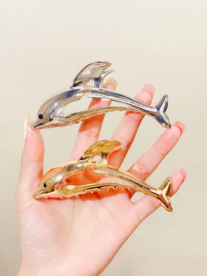 New Women Elegant Gold Silver Dolphin Shape Metal Hair Claw Lady Solid Color Hair Clip Headband Hairpin Fashion Hair Accessories