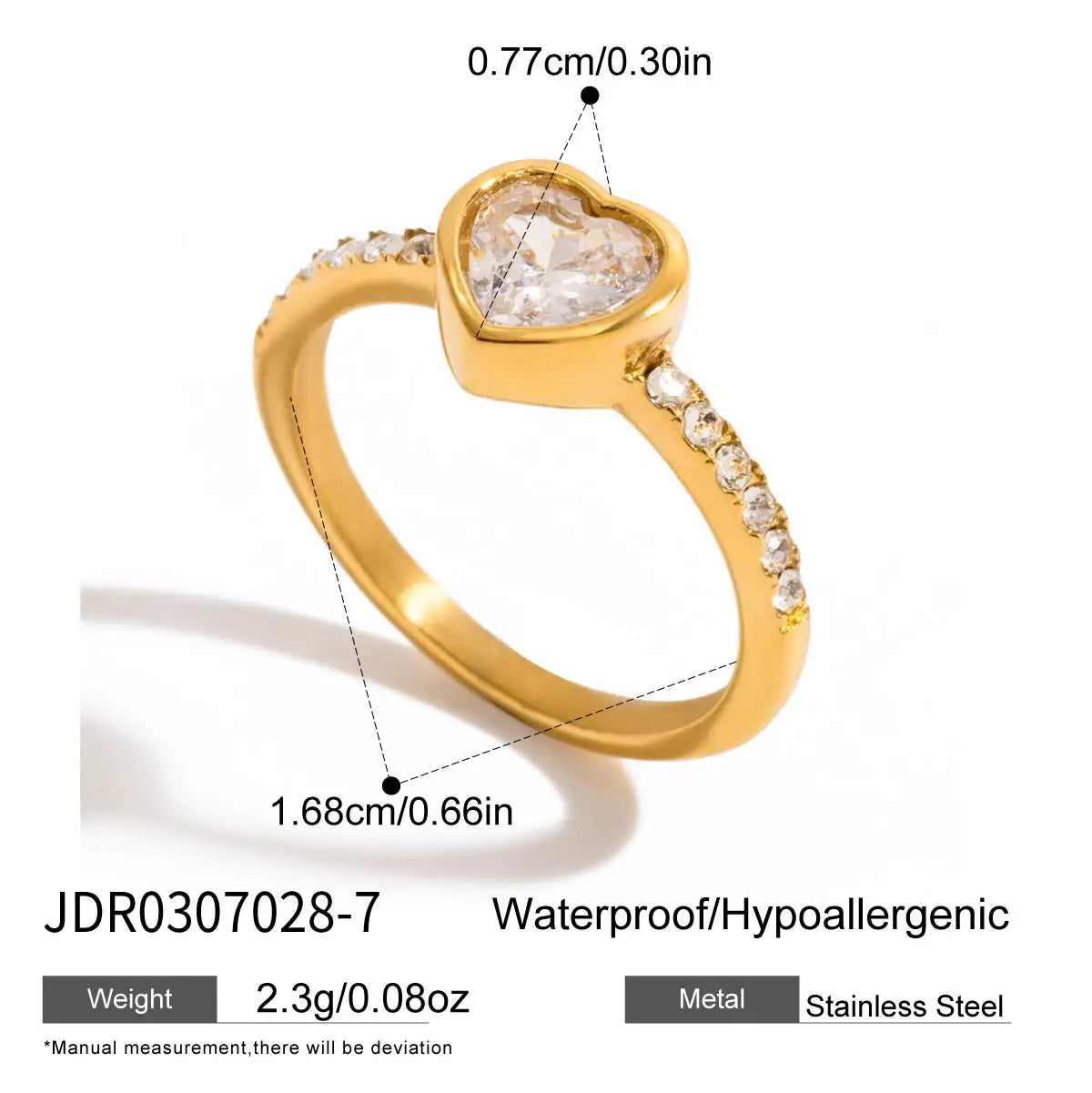 Minimalist 18K Gold Color Plated Stainless Steel Geometric Zircon Flower Ring Stackable Texture Ring Women'S Jewelry