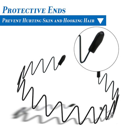 Unisex Black Elastic Non Slip Simple Metal Headbands for Men Women Wavy Hairband Spring Hair Hoop Fashion Hair Accessories