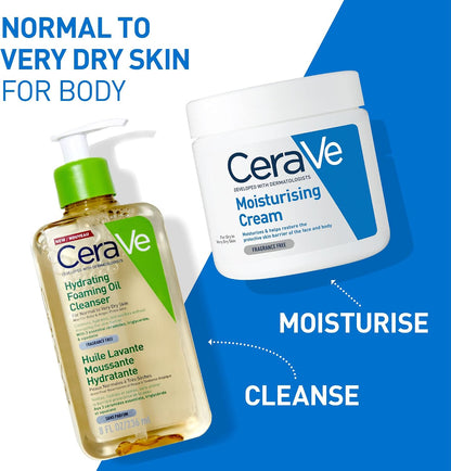 Cerave Hydrating Foaming Oil Cleanser with 3 Essential Ceramides, Triglyceride, & Squalane, Oil-To-Foam Formula for Normal to Very Dry Skin, Face & Body Cleanser, Dermatologist Developed