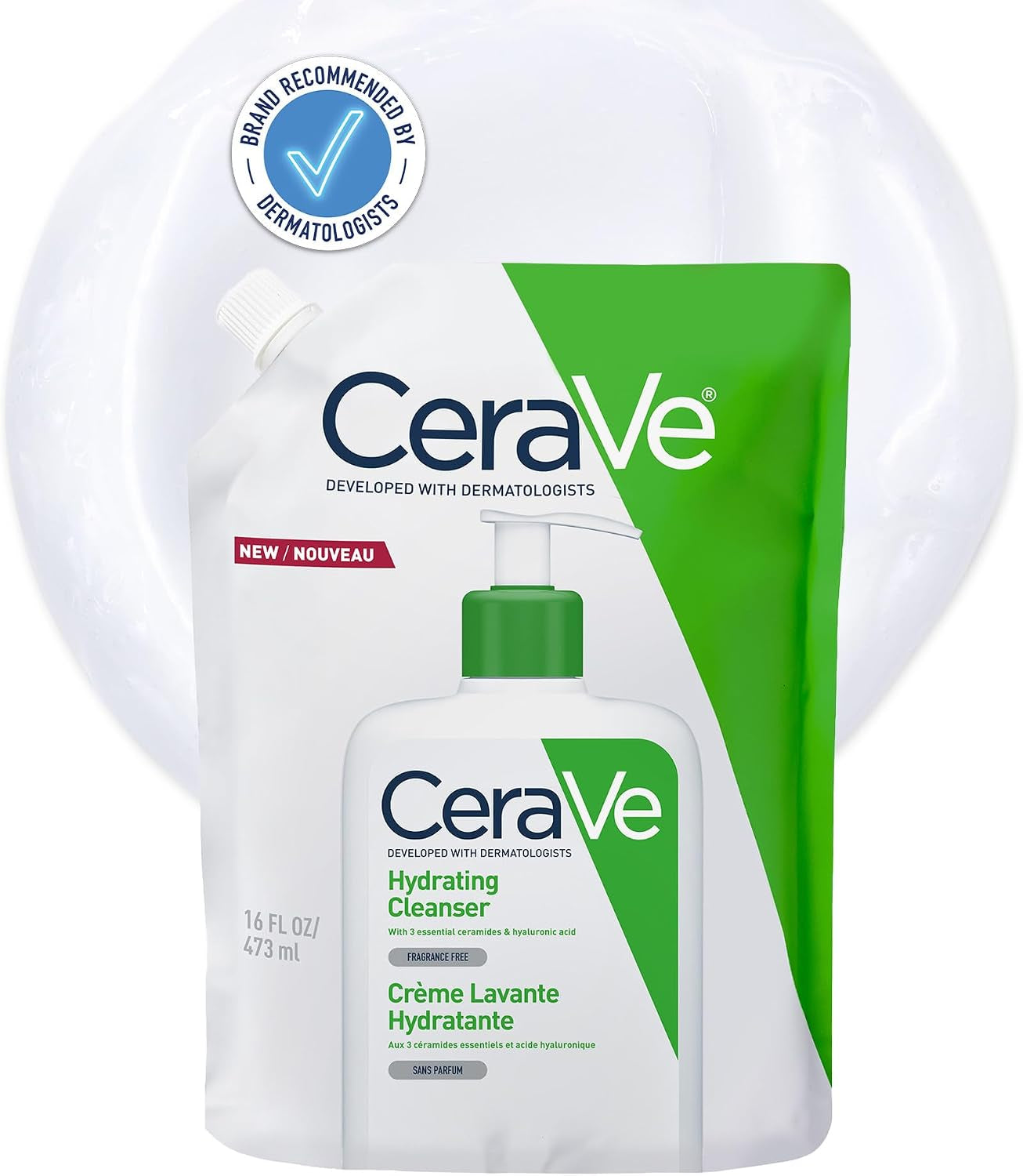 Cerave Hydrating Cleanser Refill Face Wash for Normal to Dry Skin, 473Ml | Gentle Non-Foaming Face Wash Enriched with 3 Essential Ceramides, Fragrance-Free Formula, Suitable for Sensitive Skin